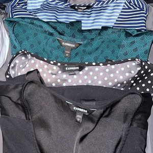 Four express dress shirts (3 with zipper front and 1 zig zag)